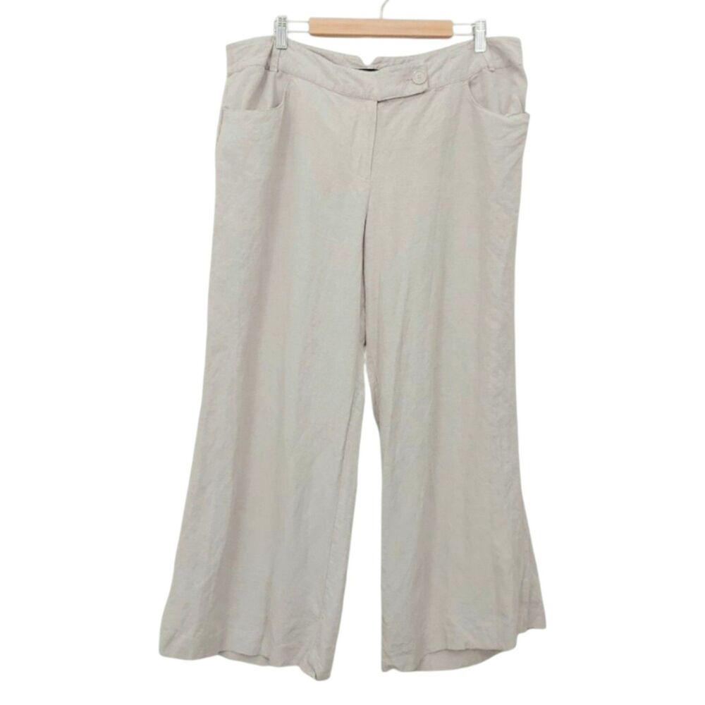 Lane Bryant Linen Blend Pants Womens 18 Beige Straight Leg Flat Front Casual